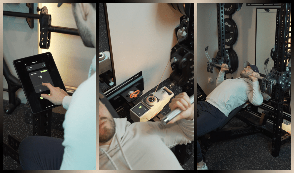 Brody using VOLTRA I to perform a bench press.